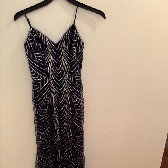 Navy and Silver Sequin Gown DB - Picture 1 of 2